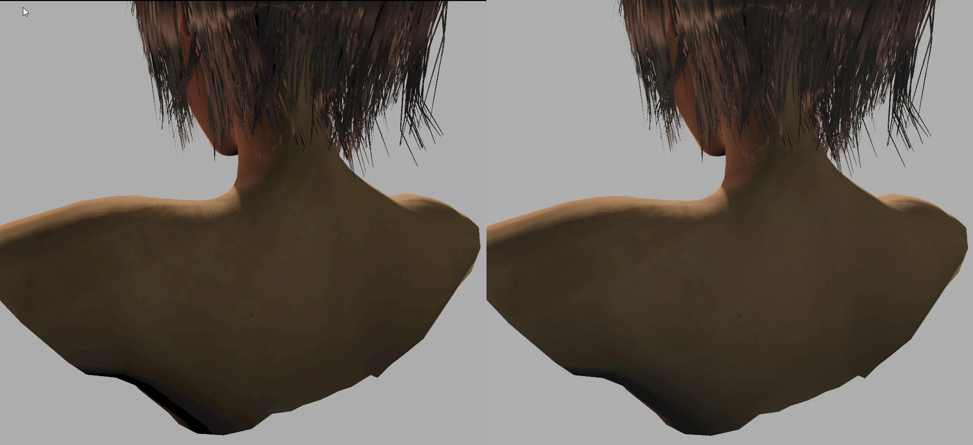 On the left visible color banding when dithering is off. On the right banding is gone after dithering.