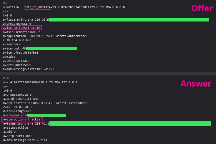 Example text for ICE offer and answer.